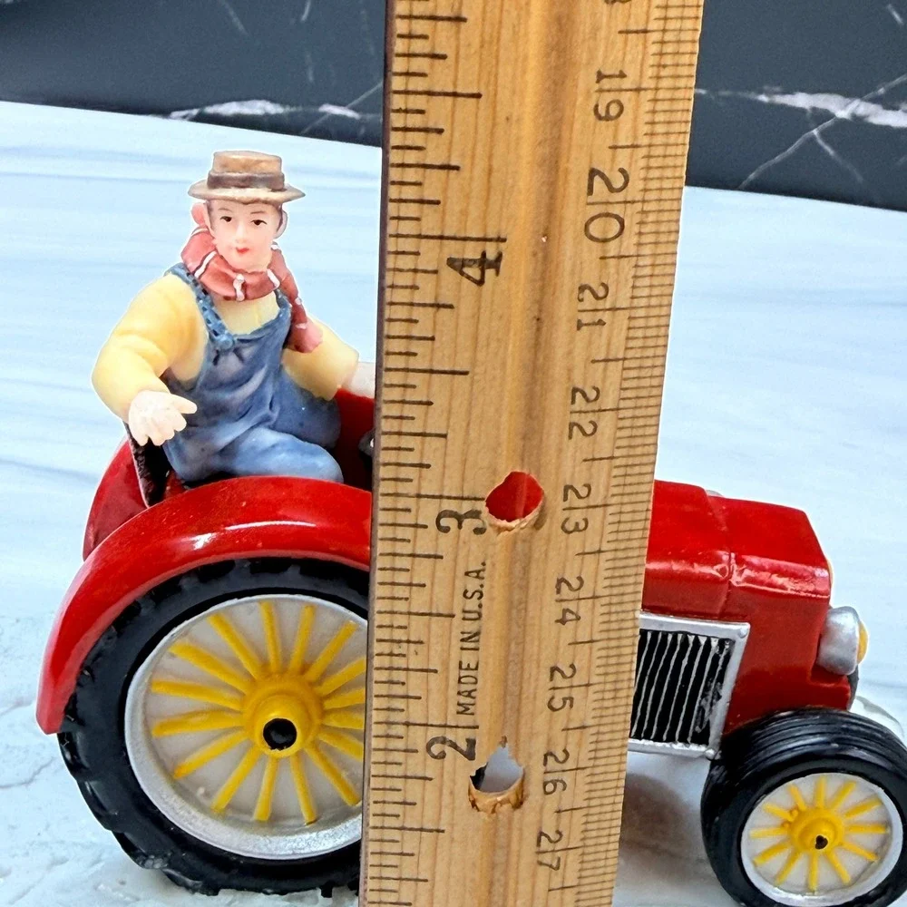 Heartland Valley Village Deluxe Accessory Red Tractor Farmer Snow Figurine